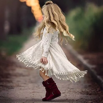 Moda Pentru Copii Fete Rochie Cu Maneci Lungi Din Dantela Eleganta Rochie De Printesa De Aur Catifea Cu Ciucure De Latino Rochii 1-4 Ani Copilul Haine De Fata