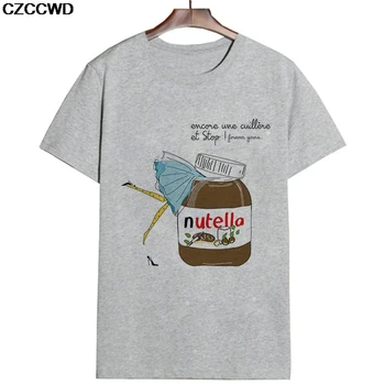 CZCCWD Poleras Mujer De Moda 2019 Tricou Alb de Moda Harajuku Nutella Distractiv Scrisoare Tricou de Agrement Streetwear Femeie T-shirt de Sus