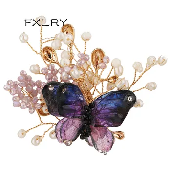 FXLRY Elegant lucrate Manual naturale de apă dulce pearl Mori Butterfly broșe pin bijuterii pentru femei