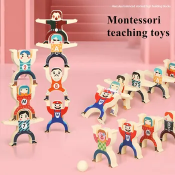 Noi Blocuri De Lemn De Învățare Timpurie Jucărie Educațională Montessori Predare Animale, Desene Animate, Jocuri De Echilibru Cadou Pentru Copii Jucarii