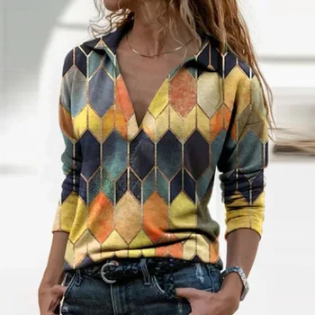 Femei Vintage Peisaj Imprimare Bluza Tricou 2020 Toamna Casual Cu Maneca Lunga Pulover De Topuri Doamnelor Nou Sexy V-Neck Plus Dimensiune Blusa