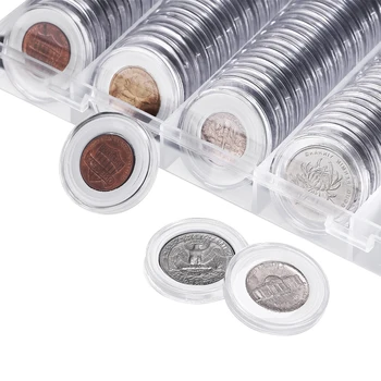Clar Rotund Monedă Capsulă Container de Depozitare Cutie de aur monede de cupru Suport Portabil Caz Organizator Cutie pentru Monede Colecta