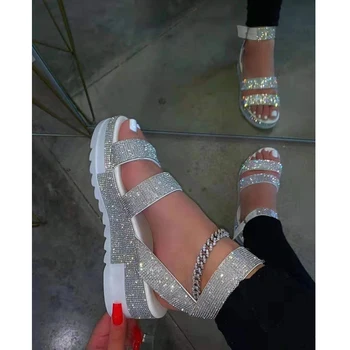 2021 Sandale de Vară de Moda Stras Femei Pantofi sandale cu Toc mic Sandale în aer liber, Plus Dimensiunea 43