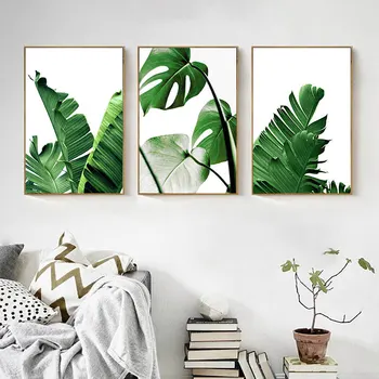 Planta verde de Arta de Perete Tropicale cu Frunze Botanică Panza de Imprimare Monstera Frunze de Banane Decor Tropical, Imagini de Perete pentru Camera de zi