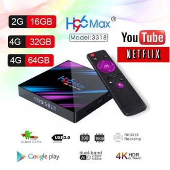 H96 max rk 3318 Android TV Box Android 9.0 Rockchip 4K Smart TV Box 2.4 G&5G Wifi BT4.0 H96Max 4GB 64GB Media Player, Set Top Box