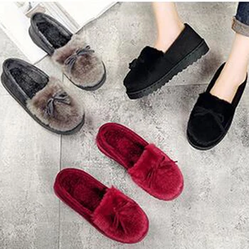 Iarna Platforma Pantofi Femei Acasă În Aer Liber Papuci De Iarna Pentru Femeie Blană De Slide-Uri De Casa Sandale Papuci Doamnelor Drăguț Arc Mocasini