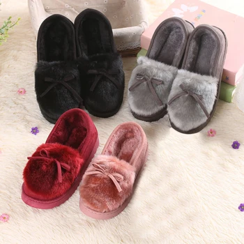 Iarna Platforma Pantofi Femei Acasă În Aer Liber Papuci De Iarna Pentru Femeie Blană De Slide-Uri De Casa Sandale Papuci Doamnelor Drăguț Arc Mocasini
