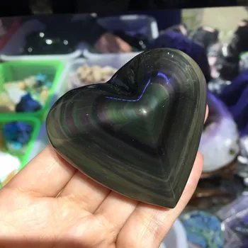 Curcubeu Naturale Obsidian Ochi de Pisica Cristal de Cuarț în formă de Inimă de Vindecare