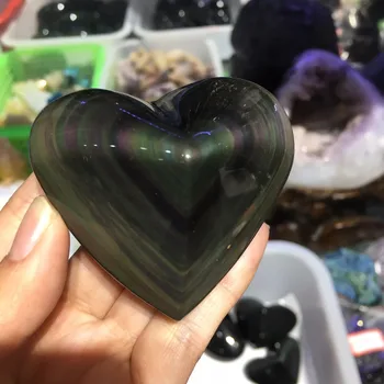 Curcubeu Naturale Obsidian Ochi de Pisica Cristal de Cuarț în formă de Inimă de Vindecare
