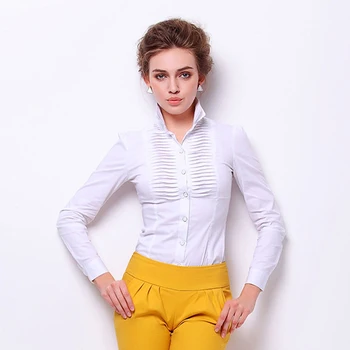 Femei Solide de culoare Albă Moda Dublu-Strat Stand Guler Body Plus Dimensiune Bluza Plisata Femei Topuri si Bluze Office Doamnelor Topuri