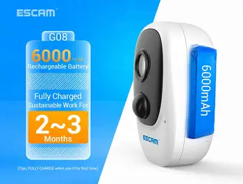 ESCAM G08 HD 1080P Camera IP H. 264 Built-in Baterie 6000mA în aer liber rezistent la apa IP65 IR de încărcare Solară bord optional