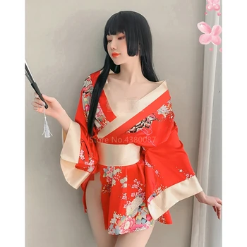 Kimono japonez Rochie pentru Femei Cardigan Sexy Print Floral Yukata Asiatice Obi Sleepwear Tradiționale Geisha Halat de Haine de Epocă