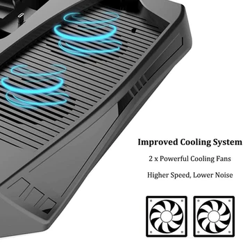 Consola Stație de Încărcare cu Răcire Ventilator Inclusiv 2 Controler de Încărcare de Andocare și 3 Hub-uri USB pentru PS5 Digital / UHD Ediție