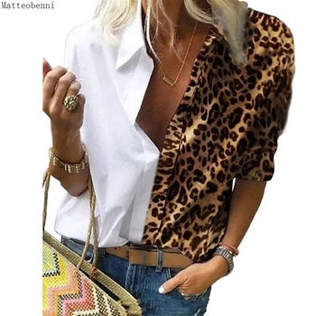 Moda Leopard Mozaic Tricou Femei Bluze Casual De Toamna Cu Maneca Lunga Tricouri Largi Elegant Doamnă Birou De Primăvară Sus Plus Dimensiune