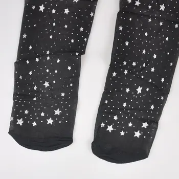 KASURE Noua Moda Înstelat Steaua Femei Pur Negru Micro Mesh Legging Transparent Imprimat Stele Dresuri cu Model Pentru Tanara
