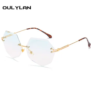 Oulylan Luruxy fără ramă de ochelari de Soare Femei Retro Design de Brand Brown Gradient de culoare Roz Ochelari de Soare Nuante Doamnelor Oglindă ochelari de soare UV400