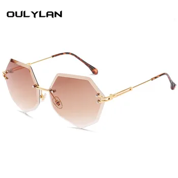 Oulylan Luruxy fără ramă de ochelari de Soare Femei Retro Design de Brand Brown Gradient de culoare Roz Ochelari de Soare Nuante Doamnelor Oglindă ochelari de soare UV400