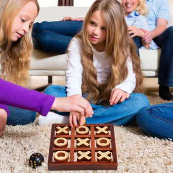 Tic-tac-toe Jucărie Joc de Puzzle XO Șah Zerouri Și Cruci de Joc din Lemn Tabla de Joc de Familie Copii Părinte-copil Interactiv Joc de Bord