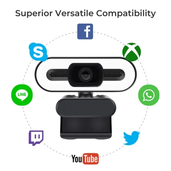 Full HD, 2K Webcam cu Lumina de Umplere Camera Web cu Microfon Pentru PC, Laptop, Auto Focus 1080P Camere USB pentru Youtube