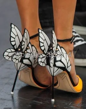 Cele mai noi metalic brodate sandale din piele aripi de înger pompe rochie de petrecere pantofi de mireasa fluture glezna folie de sandale cu toc