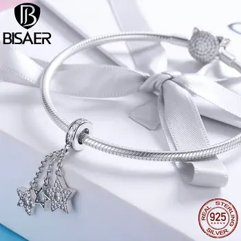 BISAER Pandantiv Farmecele Argint 925 Ciucure Stele Margele pentru Femei Bijuterii de Moda de Argint Brățară HSC881