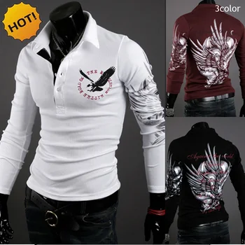 Moda 2020 Clasic de Iarna cu Maneca Lunga Vulturul Slim Fit Rever Polo tricou Tricouri Tricouri Imprimate Homme 3Color M-XXL