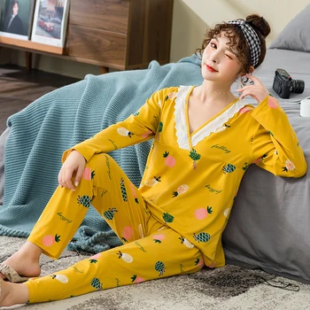 Toamna Iarna 2020 WAVMIT Noi Femeile Pijamale Lungi Topuri Stabilite de sex Feminin Pijamale Set NightSuit Pijamale Seturi de Pantaloni Lungi Femei de Îmbrăcăminte