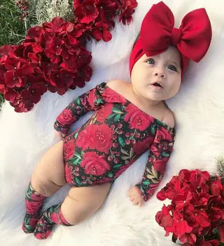 3pcs Copil Nou-născut Fată Pânză Florale Flori de Haine cu Maneci Lungi Vladan Tinuta + Șosete Încălzit+Bentita Funda Dulce Drăguț Costum
