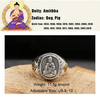 Real Argint 925 Deschiderea Inele Pentru Bărbați Opt Zeități Budiste De Doisprezece Zodiac Patron De Epocă Etnice Bijuterii Fine