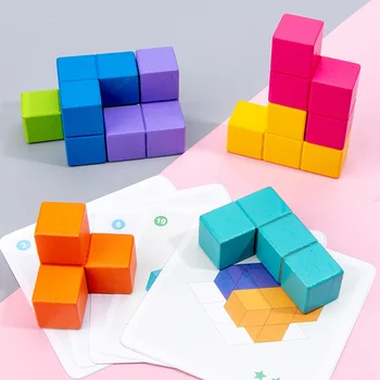 Jucarii copii Magic Soma Cube 3D Joc de Puzzle Jucarii Educative Pentru Copii de Stivuire Cărămizi Colorate Montessori Teris Puzzle