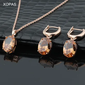 XOPAS Delicat tip de ou 585 crescut de aur 9 cercei de culoare set pentru femei de moda de nunta bijuterii set cu Cubic Zirconia