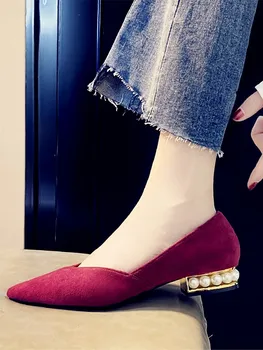 EOEODOIT Noi Perle Moda Pantofi cu Toc pentru Femei Toamna Noua Casual Tocuri Joase Pompe Doamna Munca de Birou Tocuri de zi cu Zi Purta Pantofi de 2 CM