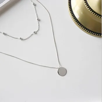 S925 Argint Colier Șirag de mărgele Rotunde Duble Clavicula Lanț Colier pentru Femei Bijuterii de Argint