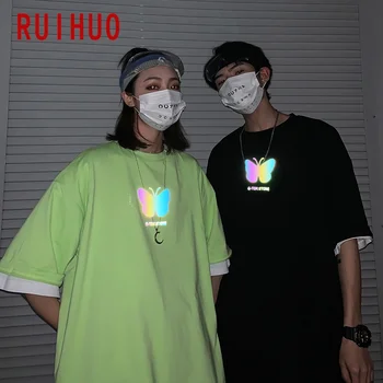 RUIHUO Reflectorizante Articolul Maneca Scurta pentru Bărbați T-Shirt de Moda Streetwear 2020 Hip Hop Tricou Barbati Tricou Îmbrăcăminte Japoneză M-2XL