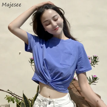 Tricouri Femei Maneci Scurte de Vară Tee Top Solid de Culoare Multi Ulzzang Elegant Decupată Populare Fete Adolescent Drăguț Femei Tunica de zi cu Zi