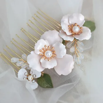 Floralbride Vintage Aliaj Floare De Cristal Stras Perle Pieptene De Par Mireasa Mireasa Frizură Accesorii De Par Pentru Femei Bijuterii