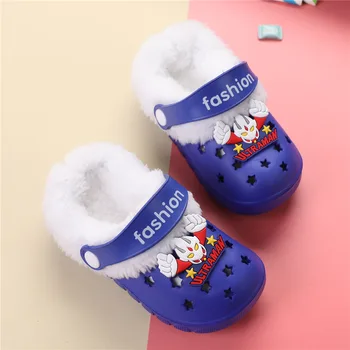 Copii De Iarnă Pentru Copii Băiat Catâri Cald Saboți Croc Sandale Grădină, Papuci De Casă Causual De Desene Animate Drăguț Cu Blană De Pluș Alunecare Pe Pantofi Pentru Baieti