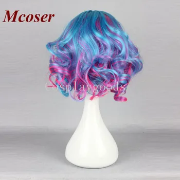 Mcoser 30CM Cret Scurt Sintetic Albastru Mix Color 16 Stiluri Peruca Cosplay de Înaltă Temperatură de Fibre