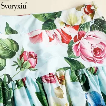 Svoryxiu 2020 Pista Designer de Vara Fusta Maxi pentru Femei Volane Elegante Flori de Imprimare de Înaltă Talie Fusta Lunga Femei