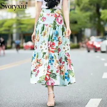 Svoryxiu 2020 Pista Designer de Vara Fusta Maxi pentru Femei Volane Elegante Flori de Imprimare de Înaltă Talie Fusta Lunga Femei
