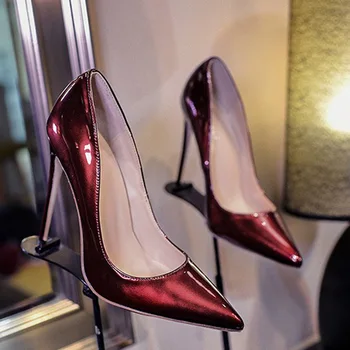 WETKISS Pu Brevet Femei Pompe Subliniat Toe Încălțăminte de Înaltă Tocuri sex Feminin Pantofi de Partid Superficial Pantofi de Femeie Primăvara anului 2019 Plus Dimensiune 45