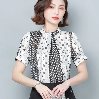Coreea Sifon Femei Bluze Femei Cu Buline Bluza Tricou Femei Bluza Print Top Plus Dimensiune Blusas Mujer De Moda 2020 Doamnelor Topuri