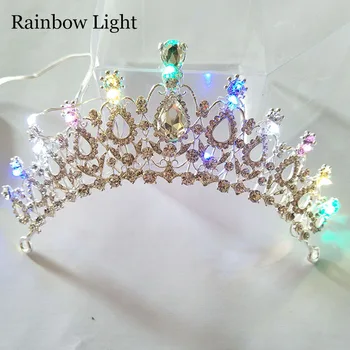 Fierbinte Luminos Coroane pentru Femei Petrecere Bal Bijuterii de Păr de Lumină LED Austria Stras Coroana de Mireasă Nunta de Cristal Tiara Diadema