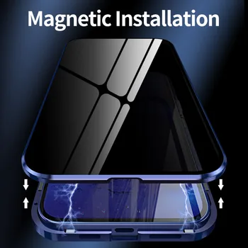 Metal Magnetic Anti-Peeping Telefon Caz pentru iPhone 12 Pro Max 11 XS Max 6 7 8 Plus X XR SE 2020 față-Verso de Sticla Capac Spate