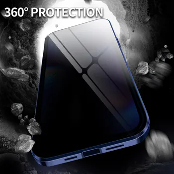 Metal Magnetic Anti-Peeping Telefon Caz pentru iPhone 12 Pro Max 11 XS Max 6 7 8 Plus X XR SE 2020 față-Verso de Sticla Capac Spate