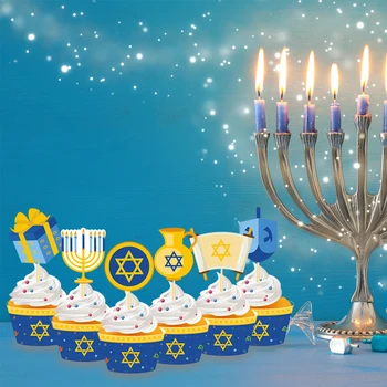 Hanukkah fericit Petrecere Tort Fân Cupcake Înveliș DIY Chanukah Petrecere Decoratiuni Xmas Party Tort de Decorare Consumabile