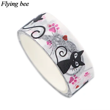 20buc/lot Flyingbee 15mmX5m Drăguț Pisică Neagră Washi Bandă de Hârtie DIY Decorative Bandă Adezivă de Papetărie Kawaii Mascare Benzi X0688