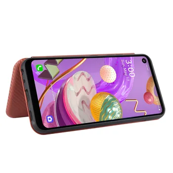 Fibra de Carbon Flip caz de telefon pentru LG Q51 Q61 Q70 / G8S ThinQ / V60 ThinQ 5G subțire Capacul din spate cu cardul de suport magnet Coque fundas