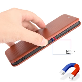 Fibra de Carbon Flip caz de telefon pentru LG Q51 Q61 Q70 / G8S ThinQ / V60 ThinQ 5G subțire Capacul din spate cu cardul de suport magnet Coque fundas