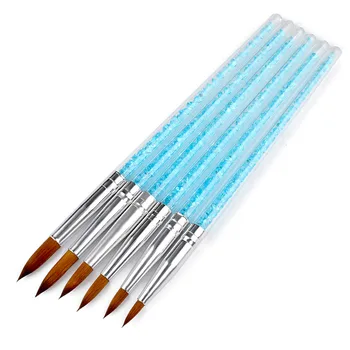 6Pcs/Set Pietre Albastre Mâner Perie de Unghii UV Gel Polish Desen Pictură Sculptură Nail Art Pen Pentru DIY Manichiura Perii Instrumente